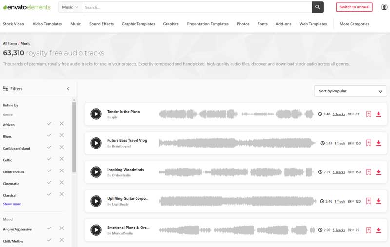 envato elements music and sound effects